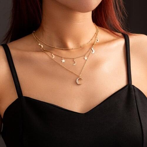 Womens Personality Multi-layered Zircon Moon Necklace Multi-layer Necklace Pendant Gift Jewelry Necklace Wholesale