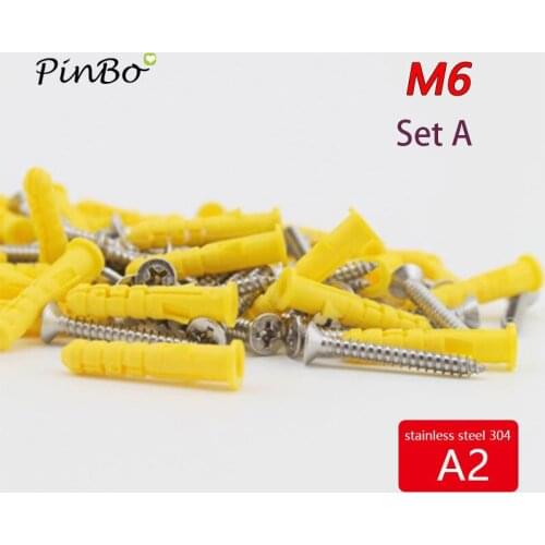 100pc M6*30 sleev nylon wall plug Expansion Tube Screw Bolts Plastic with screw