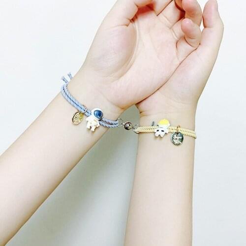 2 Pcs Cute Astronaut Charm Bracelets Magnet Attract Couple Bracelet Lovers Friend Elastic Rope Chain On Hand 2021 New Hair Band