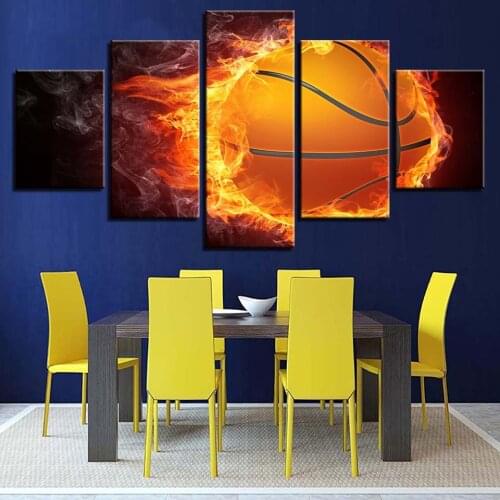 5 Pieces Mural Five-piece Five-piece Fire Basketball Modern Abstract Living Room Bedroom Decorative Painting Canvas Art Painting