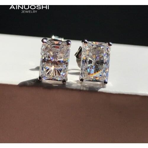 AINUOSHI Rectangle Radiant Cut 5x7mm SONA Diamond Fashion Simple Stud Earrings For Exquisite 925 Sterling Silver Jewelry Gift