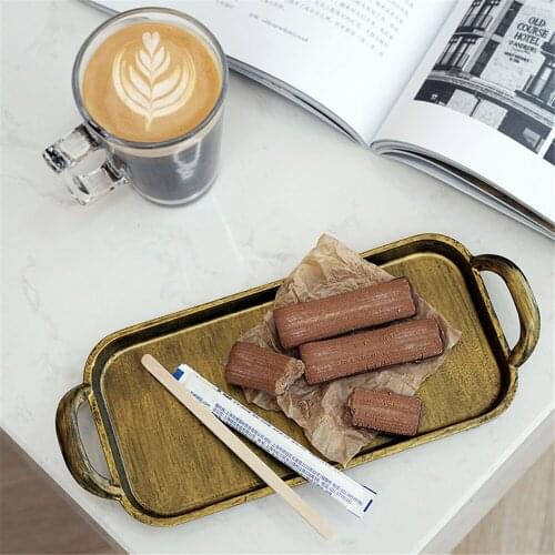 Binaural Tray Entrance Key Debris Storage Tray Nordic Jewelry Organizer Vintage Gold Metal Tray Gourmet Photography Prop