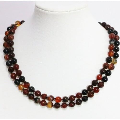 Noble dream agat 8,10mm carnelian onyx multi-color round beads long chain women ceremony lovely necklace jewelry 36inch B1470