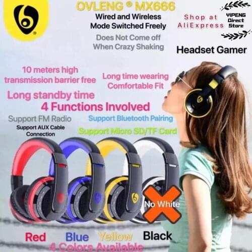 MX666 Over Ear Bass Stereo Bluetooth Headphone Wireless Headset Support Micro SD TF Card Radio Microphone Gaming Earphone