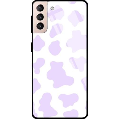 Lavender Cow Print Moo Tempered Glass Cover For Samsung Galaxy S21 Ultra S20 FE S8 S9 S10 Plus Note 10 20 Case