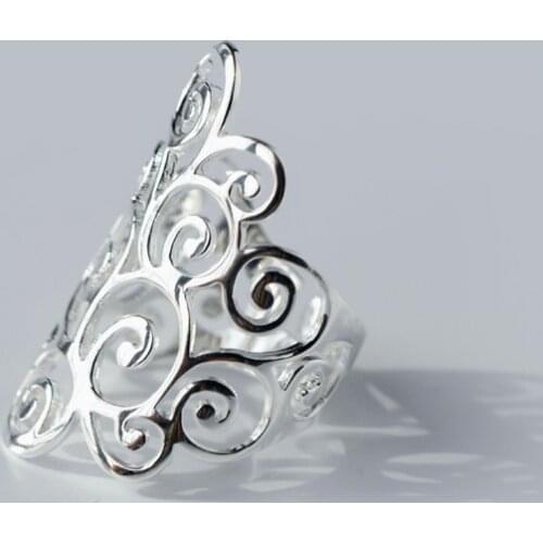 Retro 925 Sterling Silver Spiral Filigree Swirl Polish Finished Band Long Ring thumb Adjustable jewelry Women Men GTLJ843