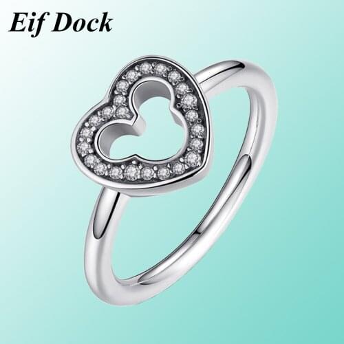 Eif Dock 2021 New Cute Mickey Heart Shaped CZ Zircon Wedding Ring Engagement Jewelry Valentines Day Gift Wholesale