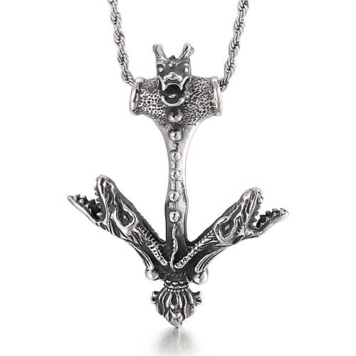 European and American creative domineering trend street double snake head round bead mens titanium steel pendant