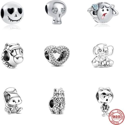 European Skull Squirrel Elephant Bead Fit Pandora Bracelet&Bangle Making Fashion DIY Jewelry For Women 925 Silver Original