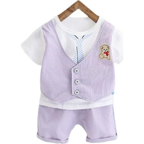 Summer Baby Boys Gentleman Clothes Children Girls T Shirt Shorts 2Pcs/sets Kids Infant Casual Clothing Toddler Cartoon Tracksuit