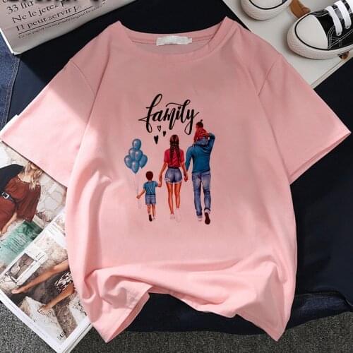 T-shirt Women Kawaii Family Printed Summer 90s Ladies Fashion Clothes Harajuku GraphicsTees Tops Pink Short sleeve Tshirt Female