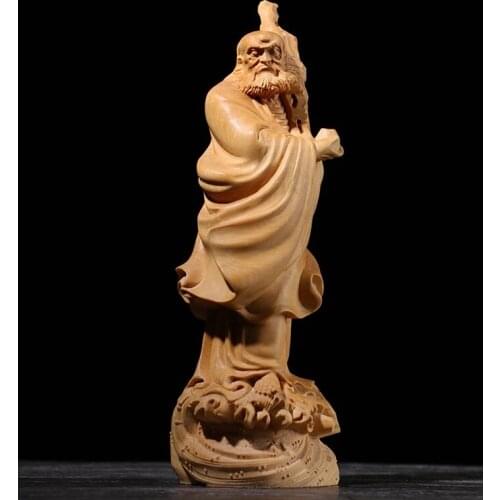 Boxwood Carving Decoration Carving Household Solid Wood Buddha Statue Gifts Dharma Across The River Sculpture Home Decor