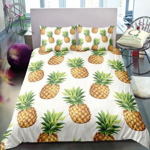 BOMCOM 3D Digital Printing duvet cover tropical fruits seamless pattern considerable pineapple white Bedding Set 100% Microfiber