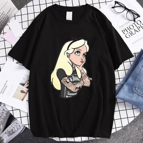 Harajuku Summer Fashion Women T-Shirt Alices Cartoon Girl T Shirt Novelty Design Casual Female Tops Cute Princess Men T Shirt