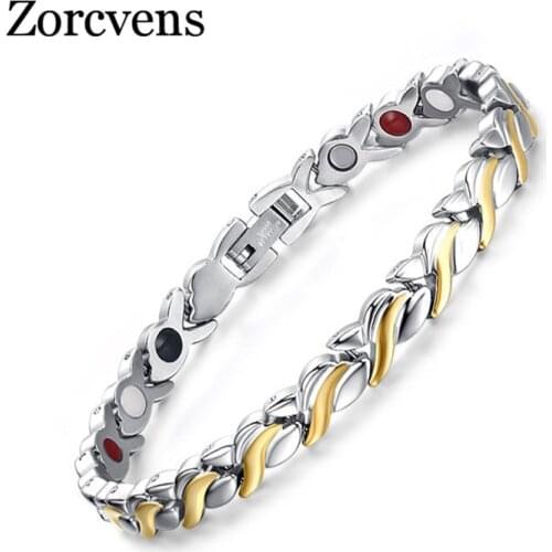Modyle 7mm Adjustable Length Health Magnetic Bracelet For Women Stainless Steel With Germanium Hand Chain