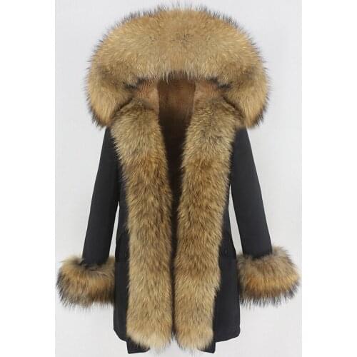 MENINA BONITA 2021 Waterproof Parka Real Fur Coat Winter Jacket Women Natural Big Raccoon Fur Collar Hood Outerwear Detachable