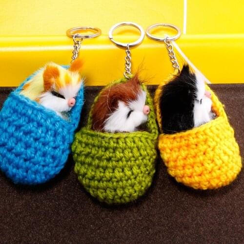 Fashion Knitting Slippers Car Keychain For Women Men Pompom Key Ring Holder Faux Fur Cat Key Chains Accessories