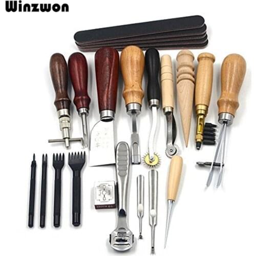 18Pcs/set Leather Craft Punch Tools Kit Stitching Carving Working Sewing Saddle Groover Leather Working Tools For Craft Man