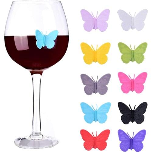 Set of 12pcs Reusable Butterfly Silicone Wine Glass Charm Markers with Suction Cup