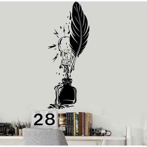 Study Wall Decal Feather Ink Idea Writer Inspiration Wall Stickers Vinyl Waterproof Art Home Room Decoration Accessories C021