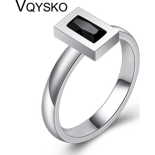 New Fashion Black Square Crystal Brand Jewelry Accessories Ring Wholesale Unique Stainless Steel Rings For Women