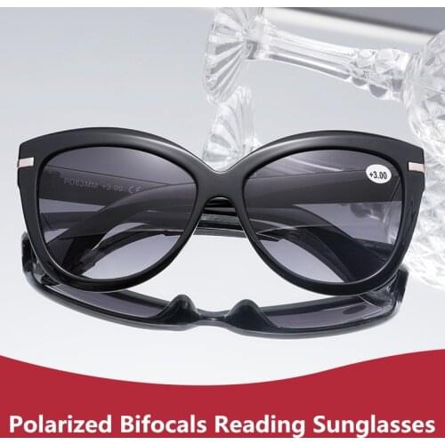 Luxury Cateye Polarized Bifocal Reading Sun Glasses Women Presbyopia Eyeglasses Cat Eye Sunglasses Diopter +1.0 To +3.0