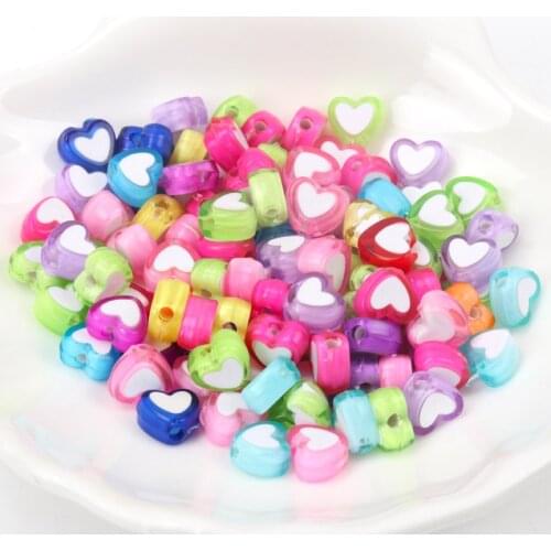 Wholesale 8x8mm 100pcs Diy Mixed Color Acrylic Heart Beads Spacer Loose Beads For jewelry making YKL0108