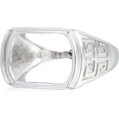 Ring Base for 11x16mm Saddle Cabochons Ring Setting White Gold Plated 925 Silver Adjustable Ring Blank SR0199