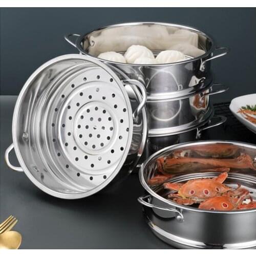 Stainless Steel Food Steamer Thickening Fish Steamed Stuffed Bun Steaming Plate Double Ear Steamer Kitchen Tools Drain Basket
