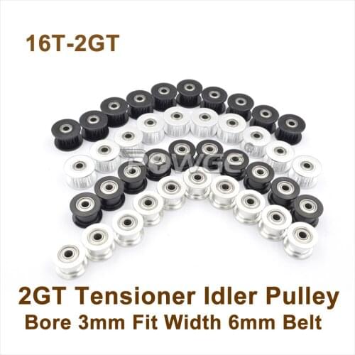 POWGE 50pcs 16 Teeth 2GT Idler Pulley Bore 3mm For Width 6mm 2GT Belt 16Teeth 16T 2M GT2 Passive Pulley With Bearing 16-2GT