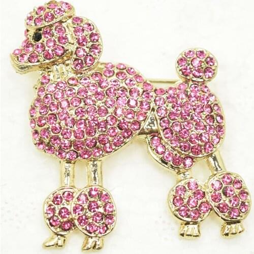 Rose Rhinestone Poodle dog Pin brooches C297 J2