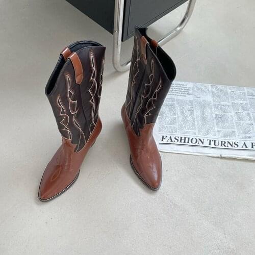 2021 Women Knee High Boots Fashion Female Pointed Toe Mixed Colors Shoes Autumn Winter Ladies Square Heels Modern Boots