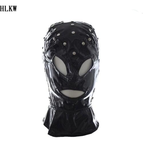 Sexy PU Leather Latex Hood Black Adult COS Toy Breathable Headpiece Fetish BDSM Adult for party role games outfit accessory