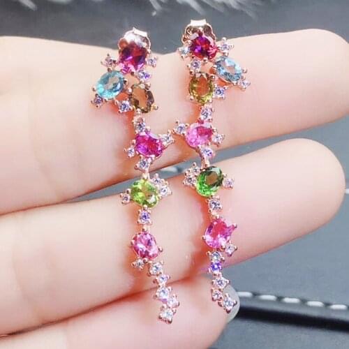 Natural real colorful tourmaline drop earring 0.25ct*12pcs gemstone 925 sterling silver Per jewelry Fine jewelry J2122253