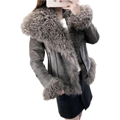 Women Real Sheep Fur Coat Winter Warm Fashion Genuine Merino Sheepskin Leather Jacket Natural Real leather Coat