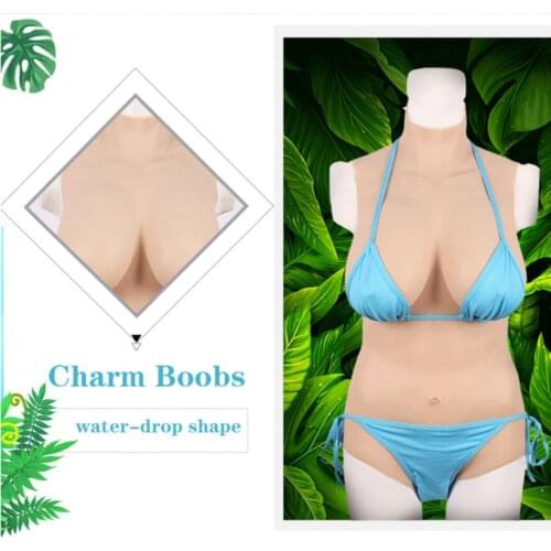 Liifun Silicone Artificial Breast FormsFake Boobs With Realistic Vagina Hip High Collar Style Bodysuit for Crossdress Shemale