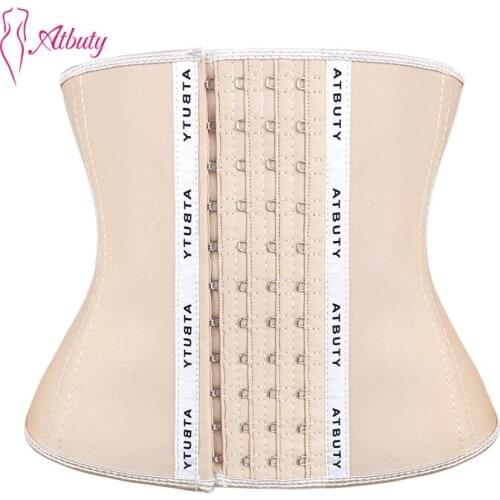 Atbuty Tourmaline Waist Trainer Steel Bone Short Torso Underwear Shaper 4 Rows Hooks Latex Corset SaunaTummy Control