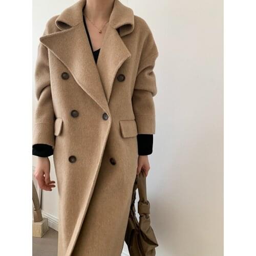 High-end large lapel double-breasted koala fleece double-sided wool coat woolen coat female Korean version 21 new