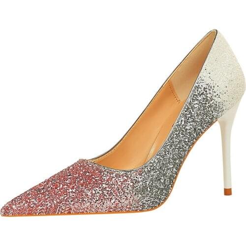 Shoes Women Fashion Pumps Sexy Nightclub High Heels Pointed Mixed Color Sequins Womens Shoes Stiletto Ladies Wedding Shoes