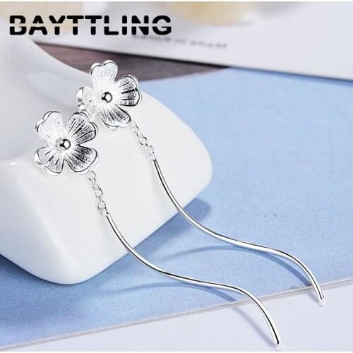 BAYTTLING 925 Sterling Silver 48MM Fringed Wave Flower Long Drop Earrings For Woman Charm Wedding Jewelry Gift Couple