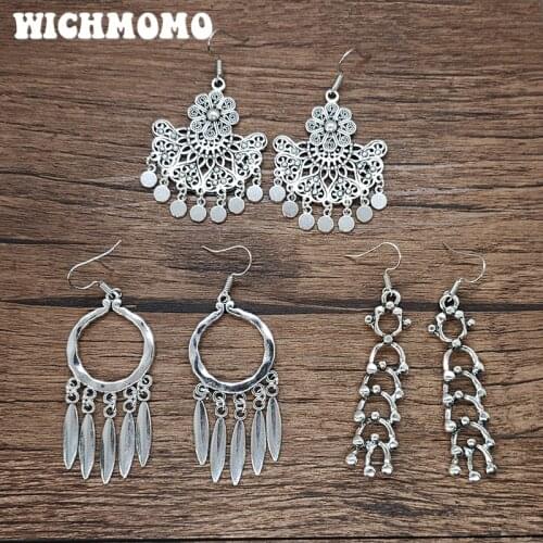 WICHMOMO Retro Bohemia Zinc Alloy Geometric Round Tassels Earrings Womens Accessories Gifts EST006