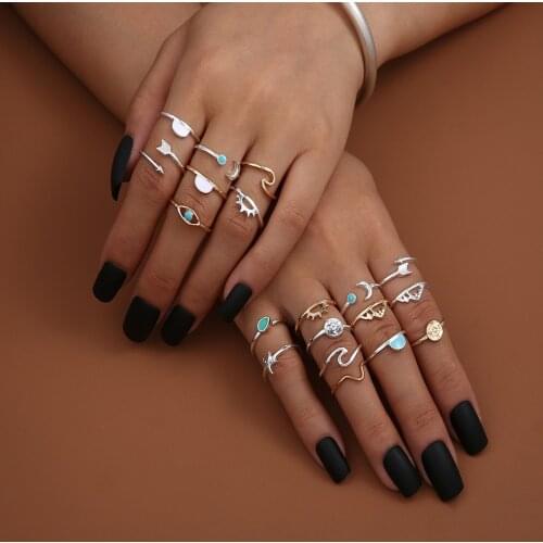 Modyle Bohemian Crystal Rings Set Star Gold Color Rings For Women Fashion Geometric Pearl Ring Trendy 2020 Jewelry Gifts Party