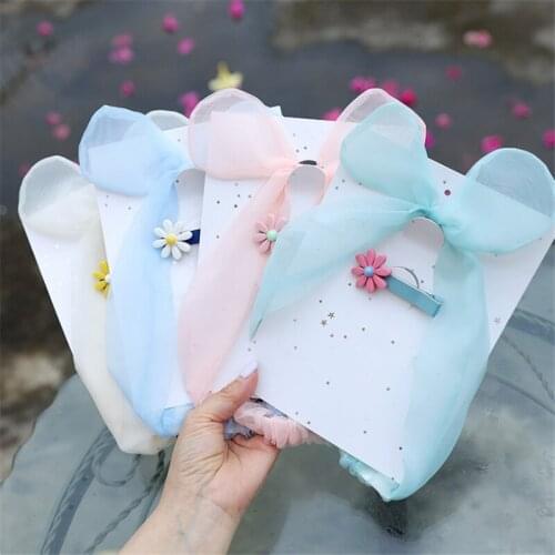 10set/lot Kids Yarn Solid Color Bow Hairband Fashion Cute Rabbit Ear Hair Hoops Hair Accessories Headwear Girls Flower Hair Clip
