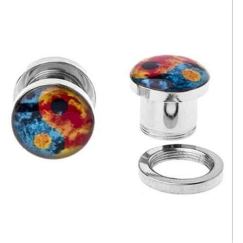 2PCS Fashion Style Stainless Steel Bagua map Ear Plugs Tunnels Flesh Colorful Expansions Piercing Ear Gauges Sexy Body Jewelry