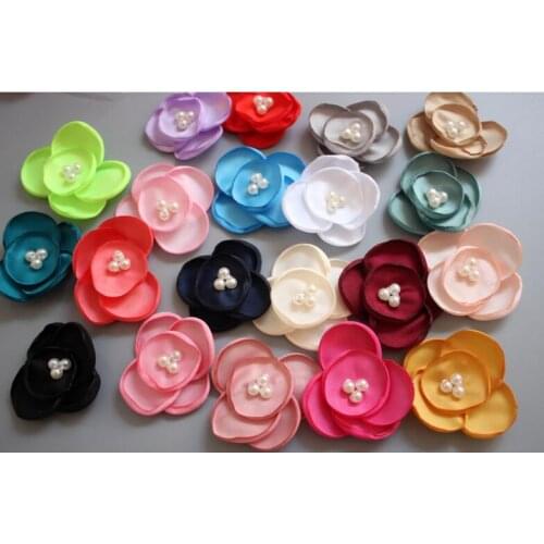 20pcs/lot Fabric Flowers With Pearl For Hair Accessories Shabby Fabric Flowers For Headbands