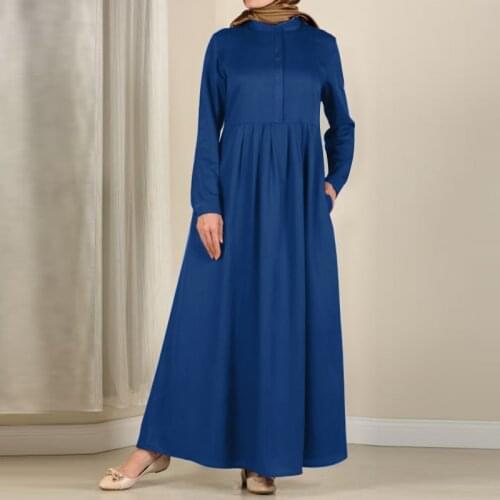 2021 Kaftan Muslim Dress Spring Casual Long Sleeve Maxi Pockets Vestidos Abayas Dubai Abaya Robe ZANZEA Womens Turkey Robe 5XL