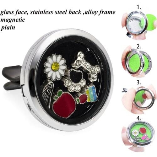 1pc 30mm Essential Oil Car Diffuser Floating Locket Car Diffuser Vent Clip Each Locket With 1pc Pad 10pcs Charms
