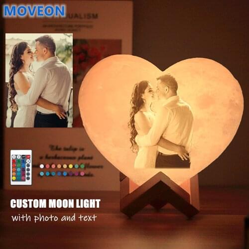 Creativity DIY Print Moon Lamp USB Text and Photo Customized 3D Heart Led Night Lights for Wedding Brithday Personalized Gift