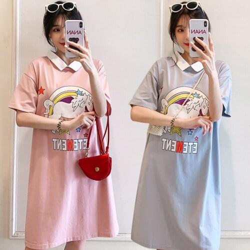 9670# Maternity Clothes Summer Cotton Cartoon Printed Casual T Shirt Dress