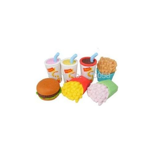 Freeshipping lovely wholesale food eraser , mixed style of biscuit eraser with coke ,children eraser MOQ 30 pieces per parcel